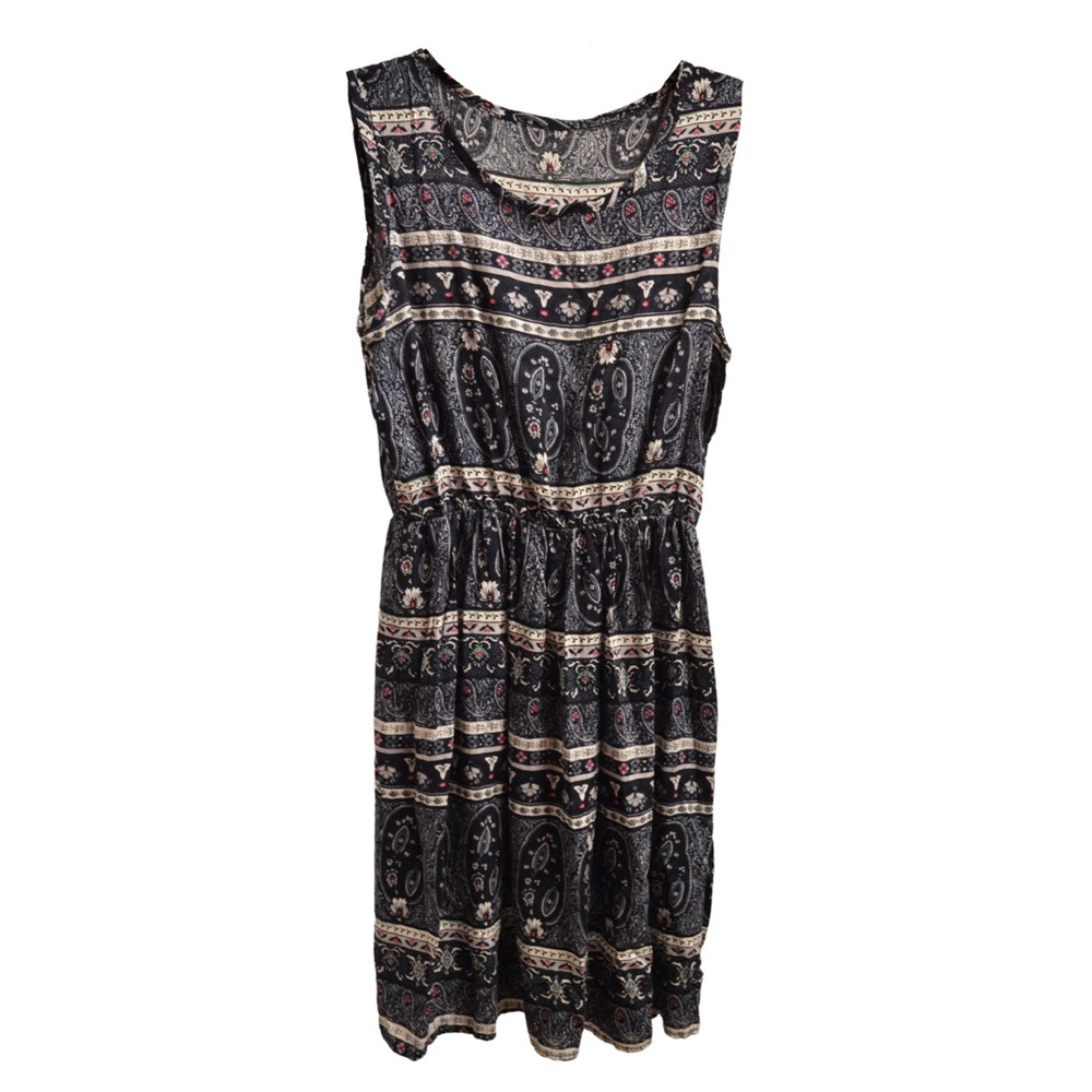 Navy Lightweight Patterned A-Line Dress